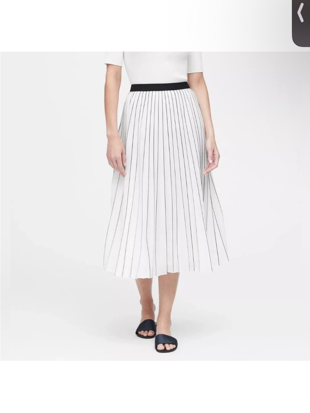 Banana Republic 8 Navy White Stripe Pleated Midi Skirt